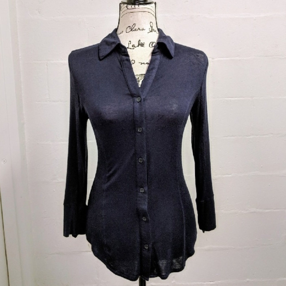 Forever 21 Paneled Knit Shirt 3/4 Roll Tab Sleeves - Picture 2 of 5